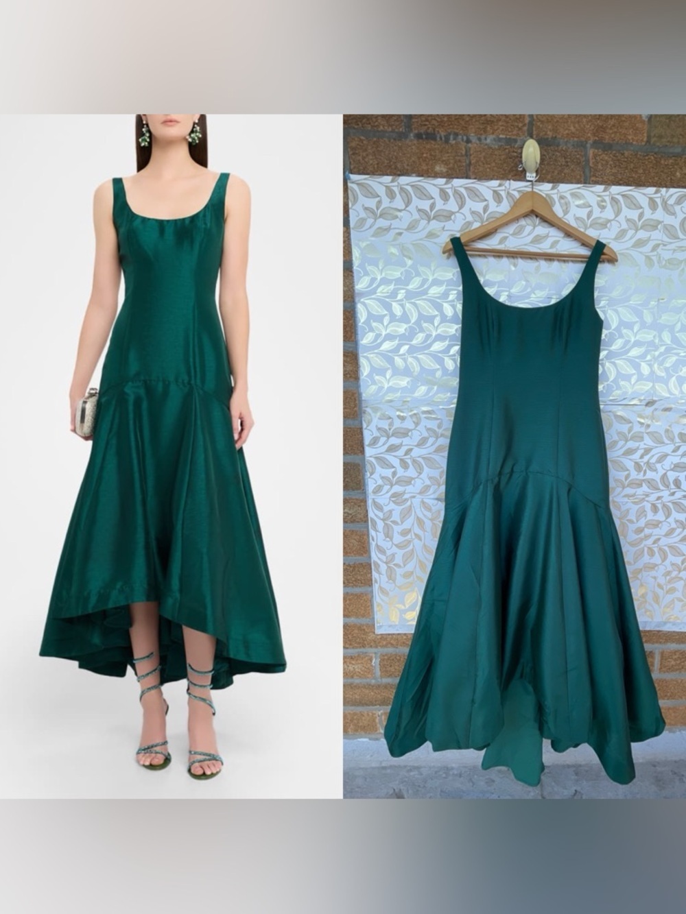 Hutch Emerald Green Taffeta Midi Dress Mermaid Hem Gala Wedding Guest Size 6